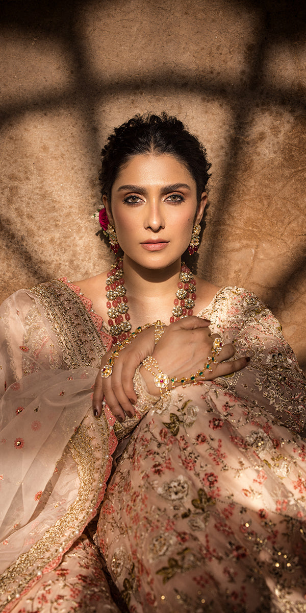 Pakistani Soft Pink Embroidered Organza Pishwas Dress (3-Piece) - Image 11