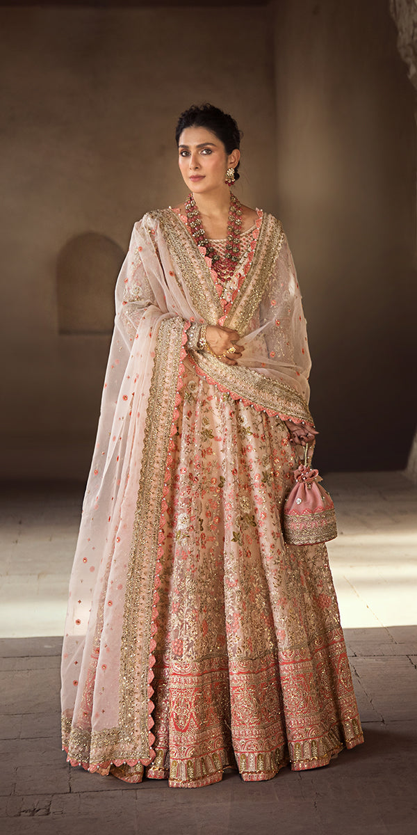 Pakistani Soft Pink Embroidered Organza Pishwas Dress (3-Piece) - Image 3