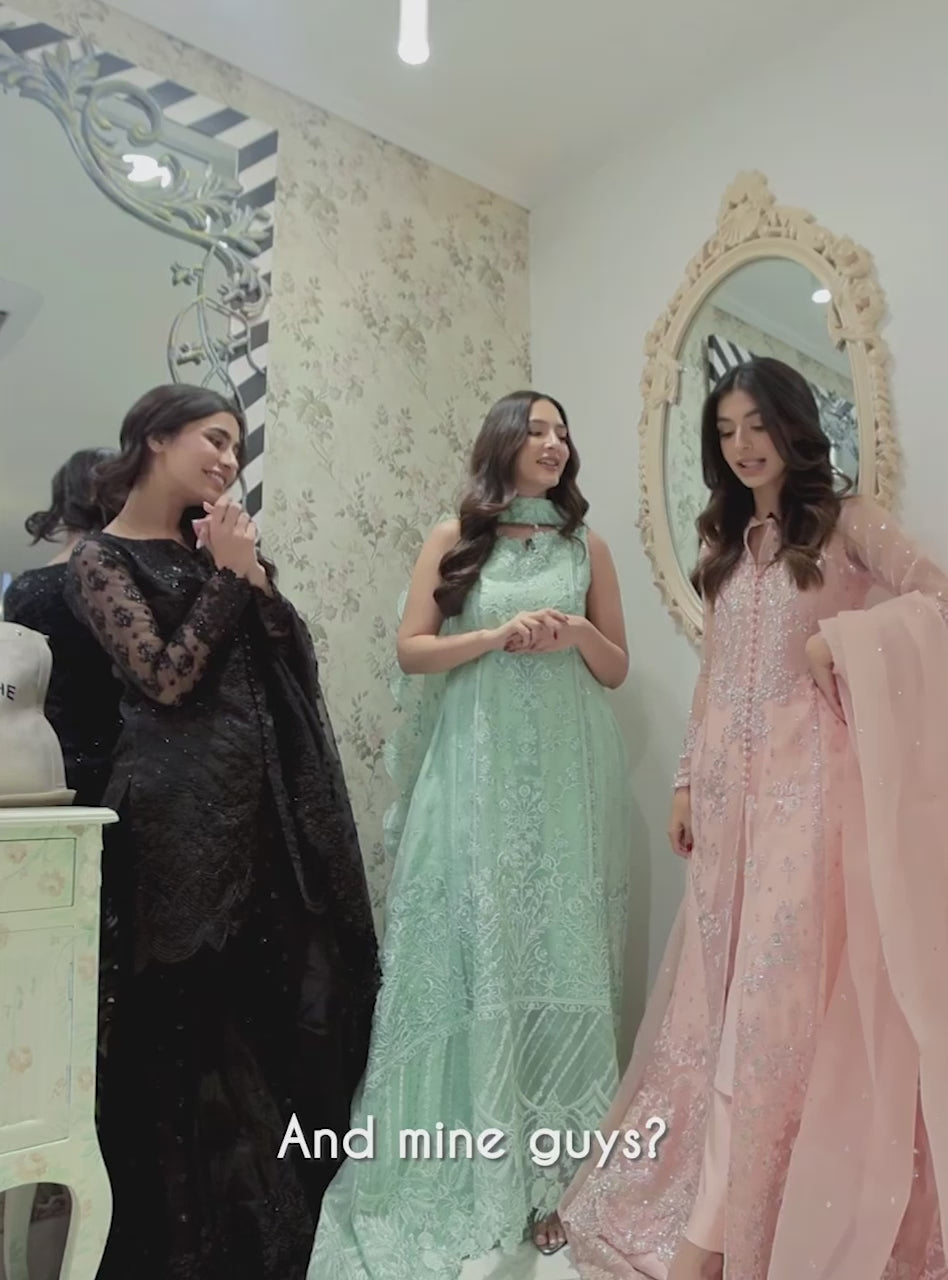 Powder Pink Embroidered Organza Pishwas Dress (3-Piece) - Image 3