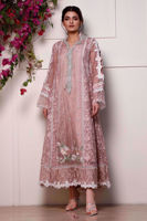 Blush Pink Embroidered Organza Pishwas (3-Piece) - Image 5