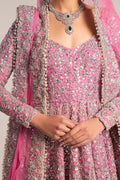 Pakistani Pink Zardozi Embroidered Net & Organza Bridal Pishwas (3-Piece) - Image 10