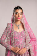 Pakistani Pink Zardozi Embroidered Net & Organza Bridal Pishwas (3-Piece) - Image 9