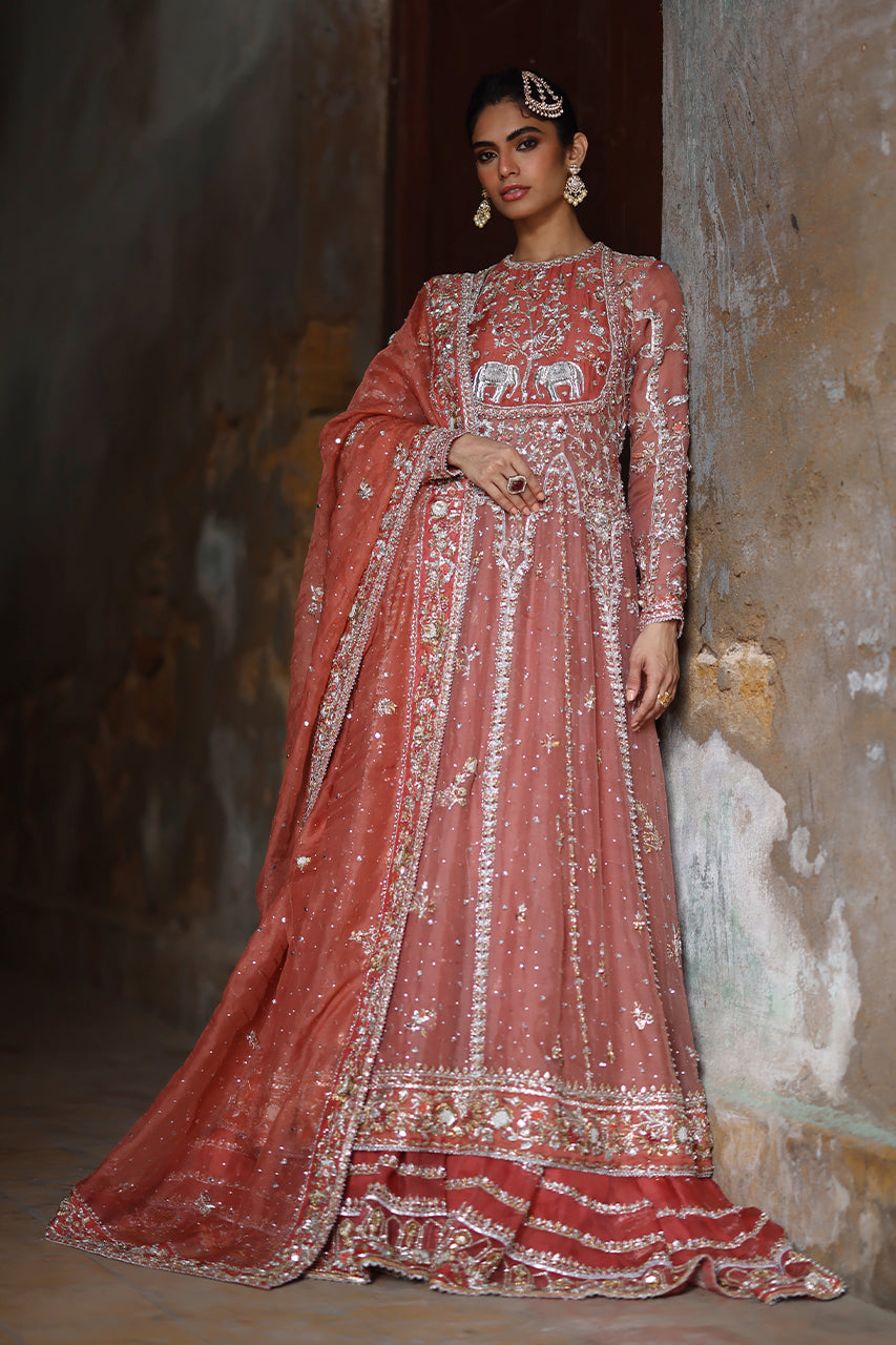 Pakistani Soft Pink Zardozi Organza Pishwas Dress (3-Piece) - Image 5