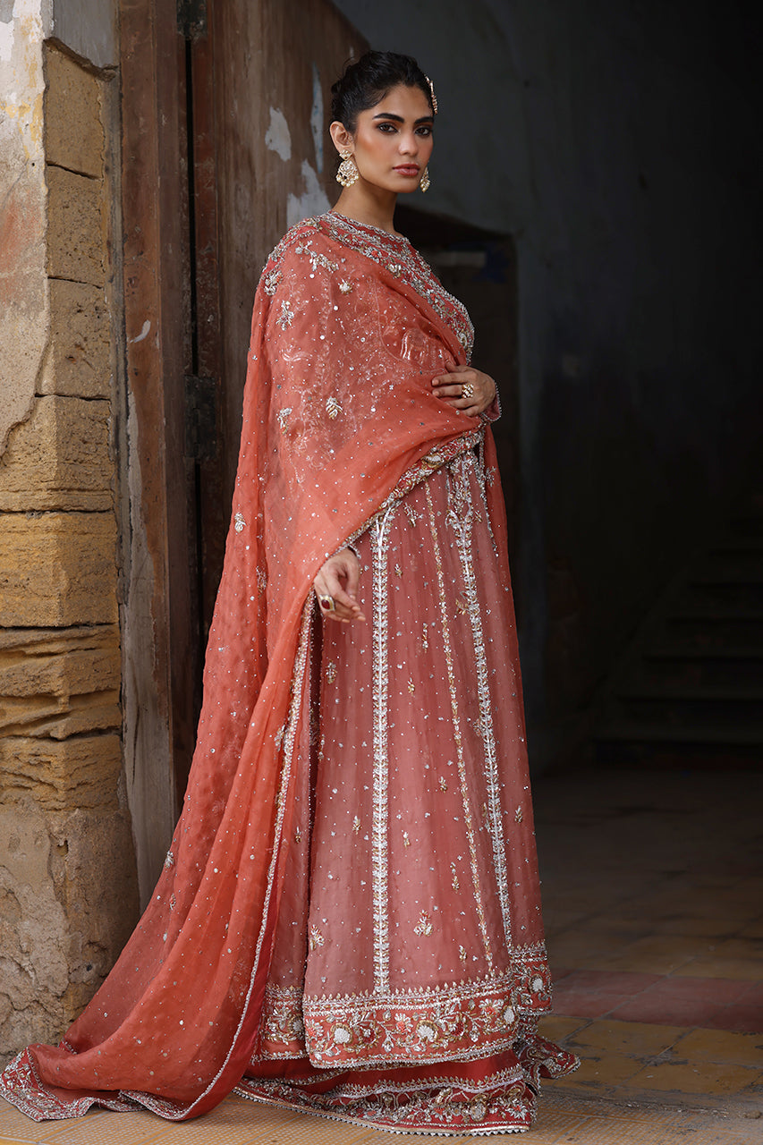 Pakistani Soft Pink Zardozi Organza Pishwas Dress (3-Piece) - Image 7