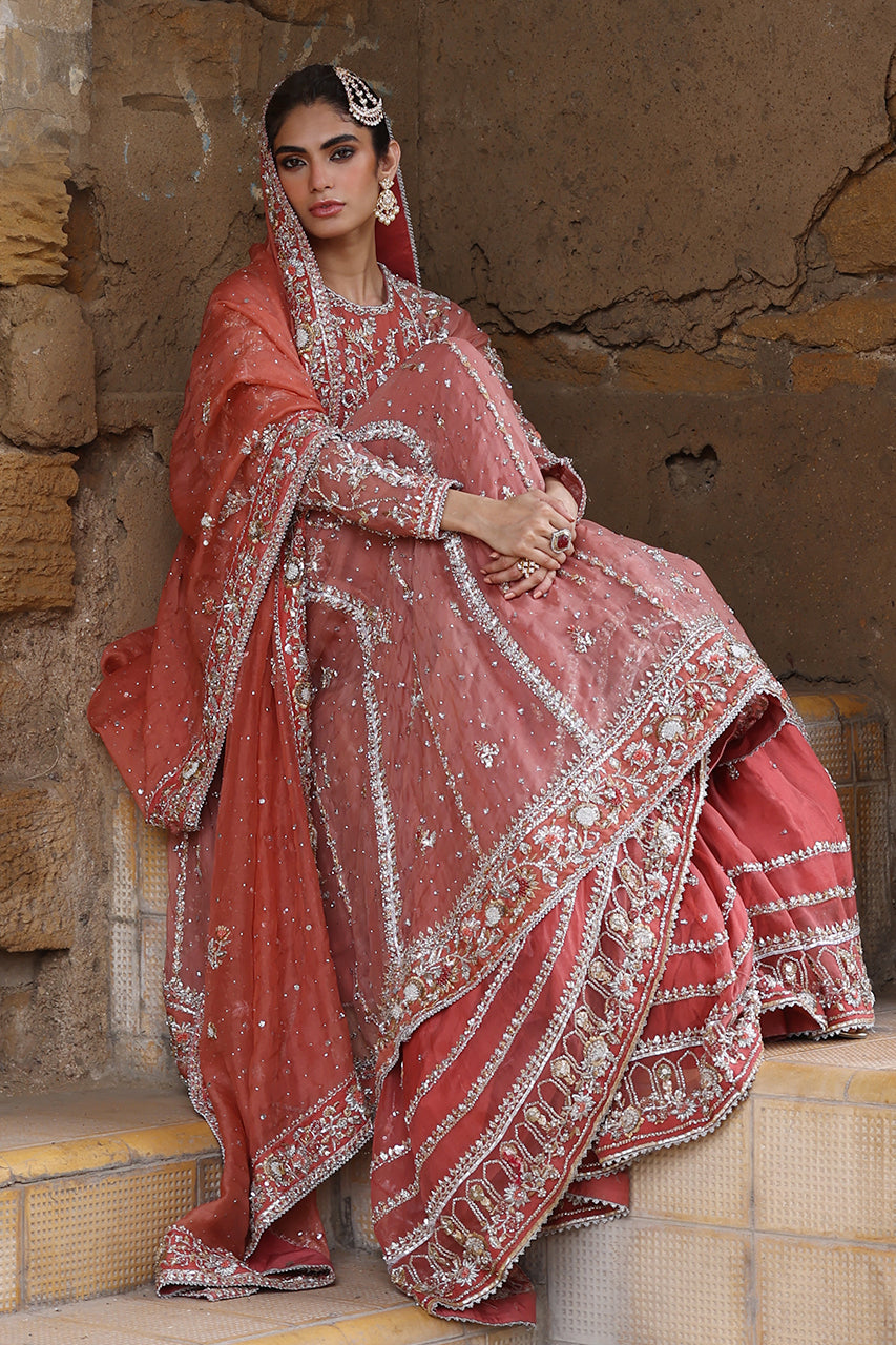 Pakistani Soft Pink Zardozi Organza Pishwas Dress (3-Piece) - Image 8