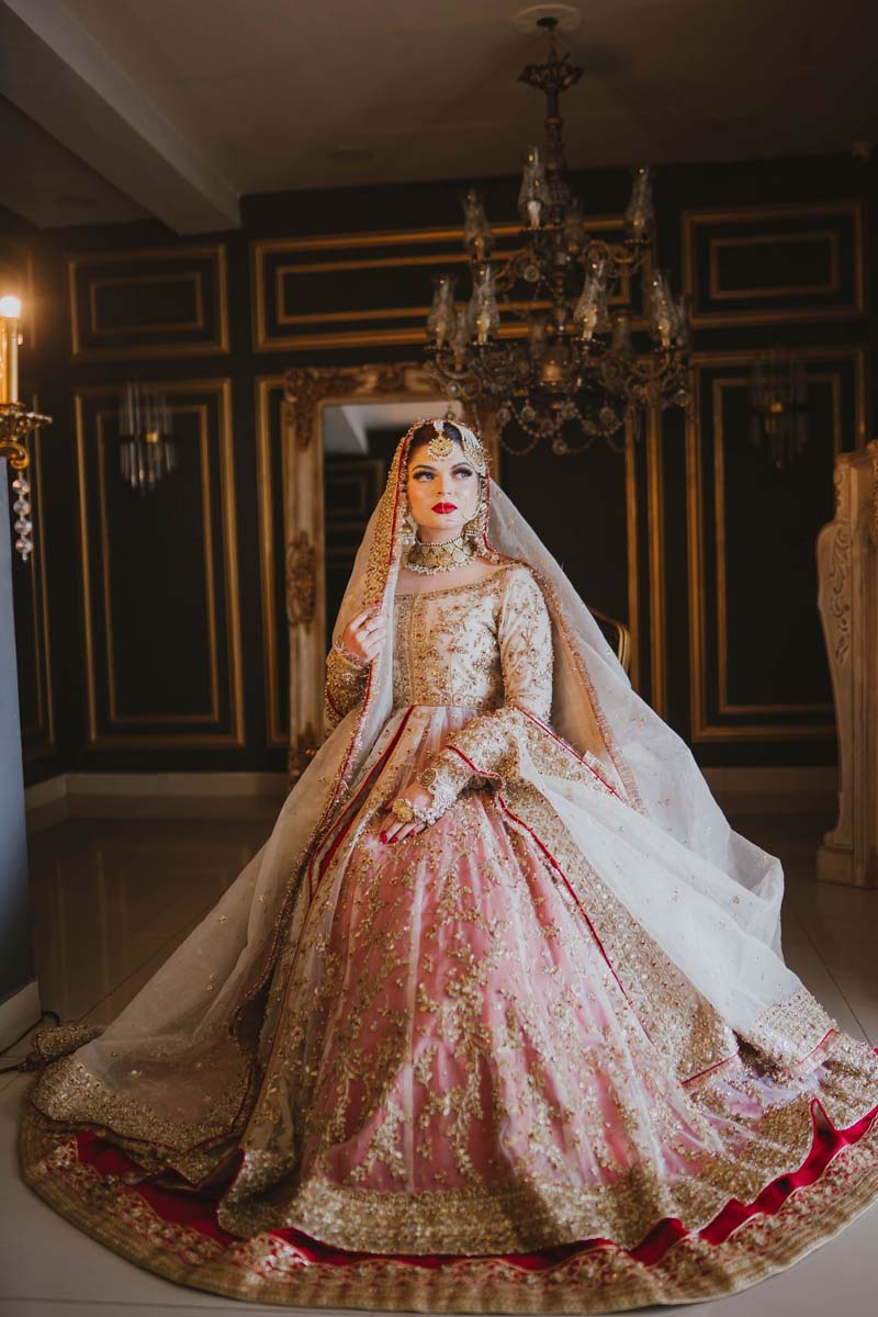 Pakistani Blush Pink Zardozi Organza Pishwas Dress (3-Piece) - Image 3