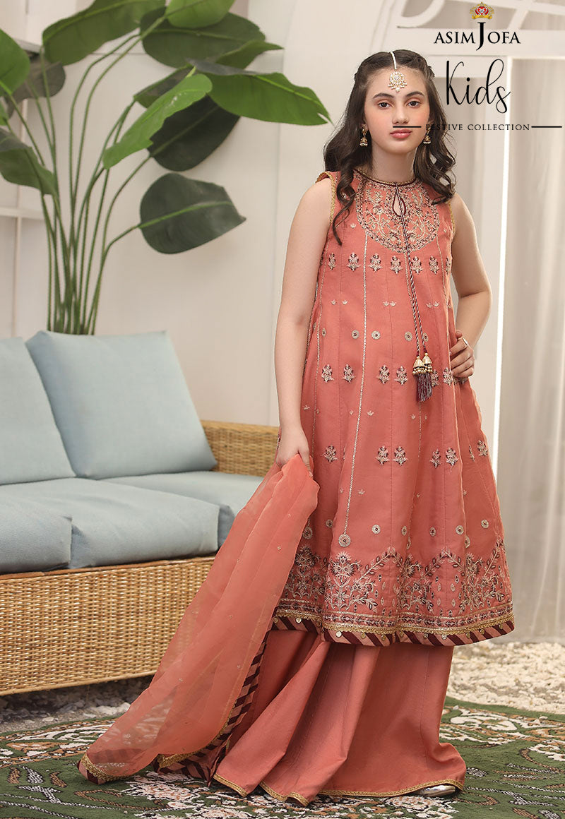 Rosy Pink Embroidered Organza Pishwas Lehnga (3-Piece) - Image 5