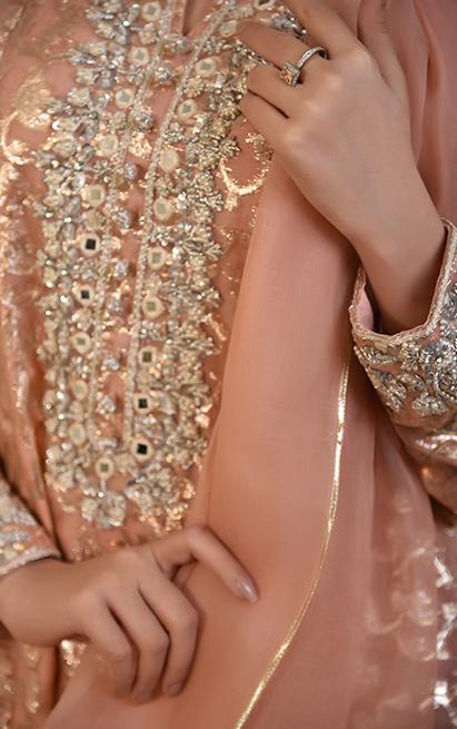 Peach Zardozi Organza Zari Pishwas (3-Piece) - Image 3