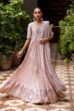 Lilac Embroidered Raw Silk Pishwas Dress (2-Piece) - Image 4