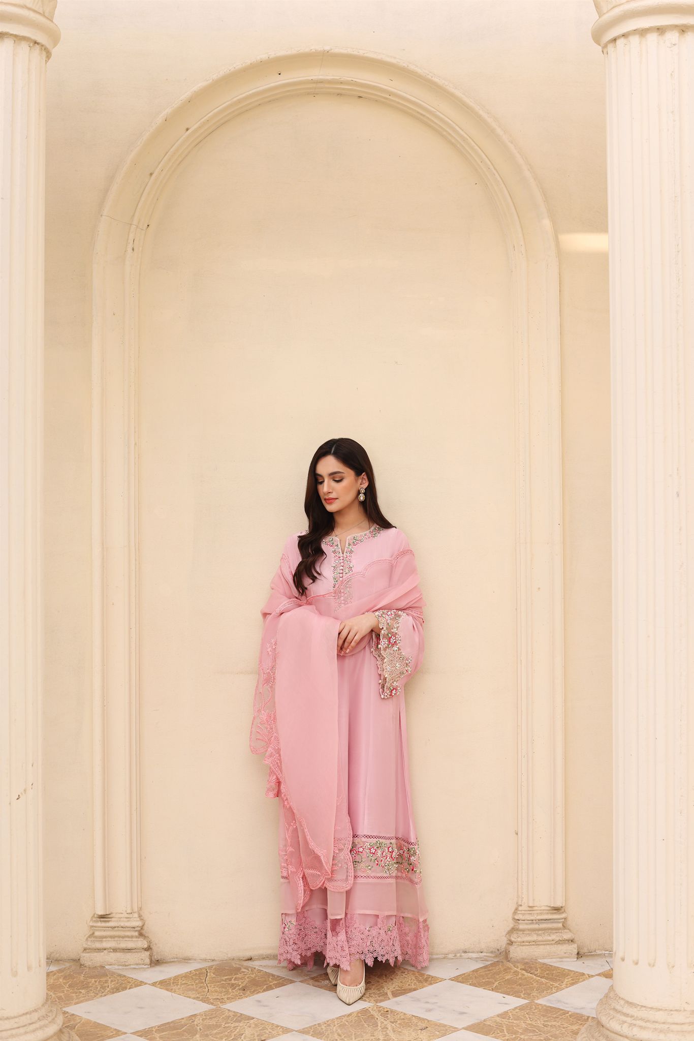 Blush Pink Embroidered Raw Silk Pishwas (3-Piece) - Image 1