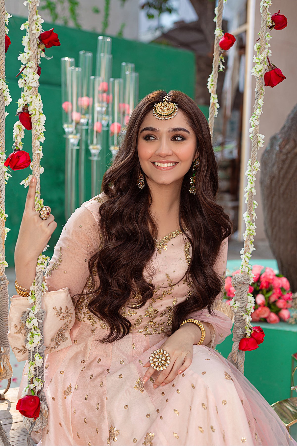 Pakistani Light Pink Embroidered Indian Raw Silk Pishwas (2-Piece) - Image 6