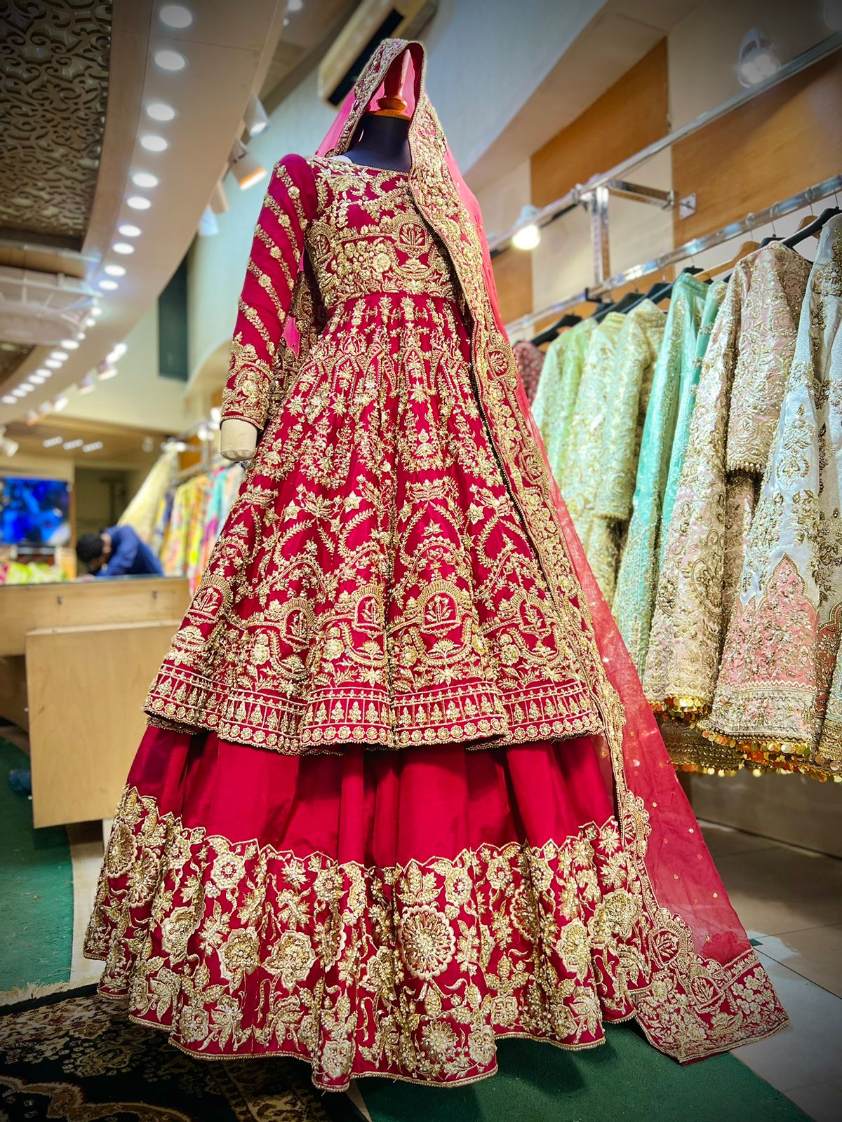 Pakistani Magenta Embellished Raw Silk Pishwas Dress (3-Piece) - Image 1