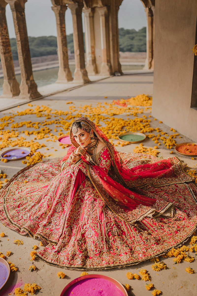 Shocking Pink Embroidered Raw Silk Pishwas (3-Piece) - Image 1