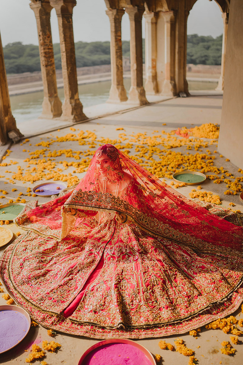 Shocking Pink Embroidered Raw Silk Pishwas (3-Piece) - Image 2