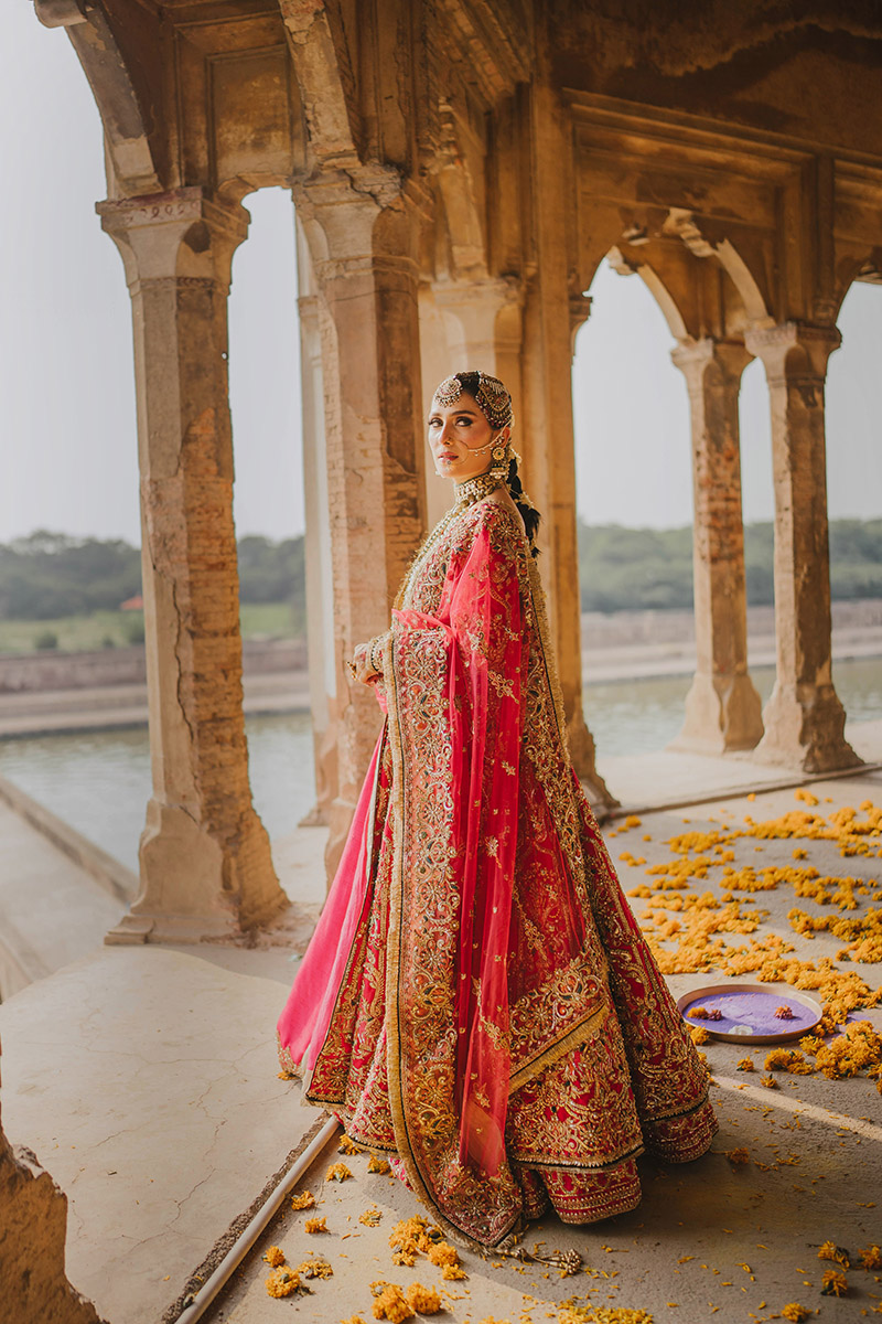 Shocking Pink Embroidered Raw Silk Pishwas (3-Piece) - Image 3