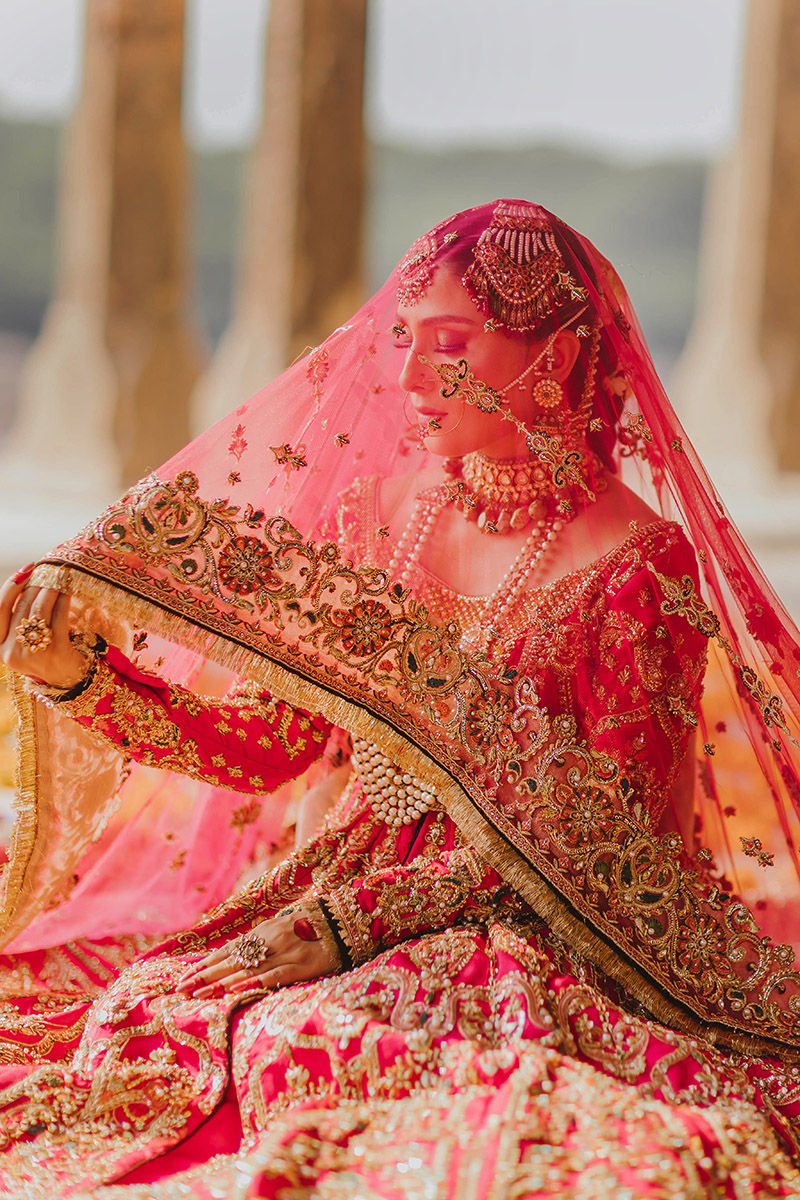 Shocking Pink Embroidered Raw Silk Pishwas (3-Piece) - Image 6