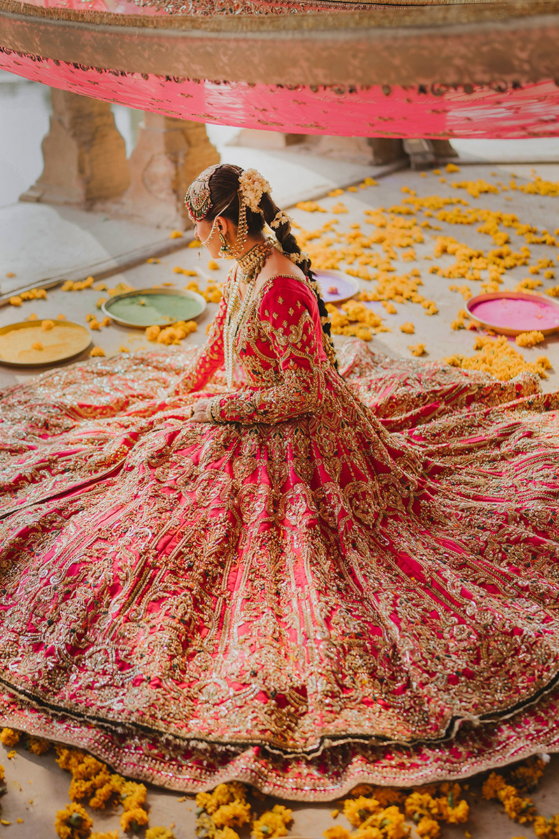 Shocking Pink Embroidered Raw Silk Pishwas (3-Piece) - Image 7