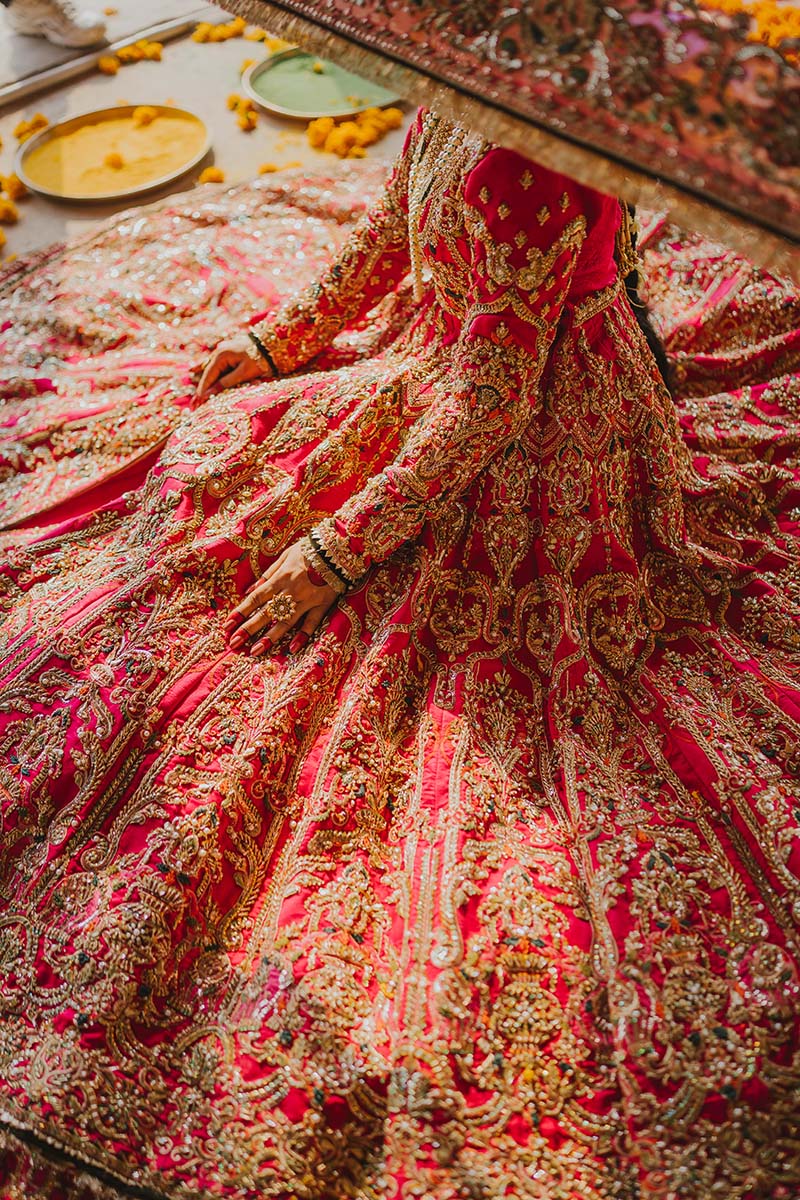 Shocking Pink Embroidered Raw Silk Pishwas (3-Piece) - Image 8