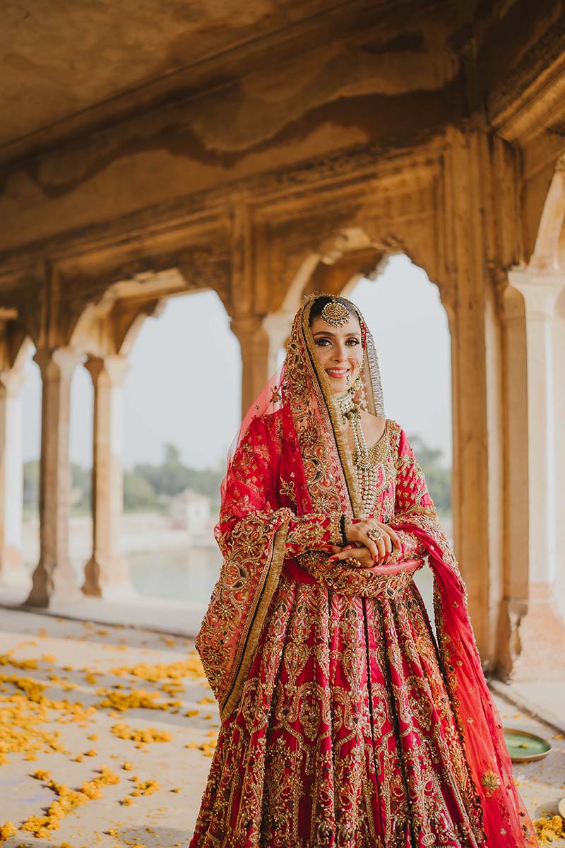 Shocking Pink Embroidered Raw Silk Pishwas (3-Piece) - Image 9