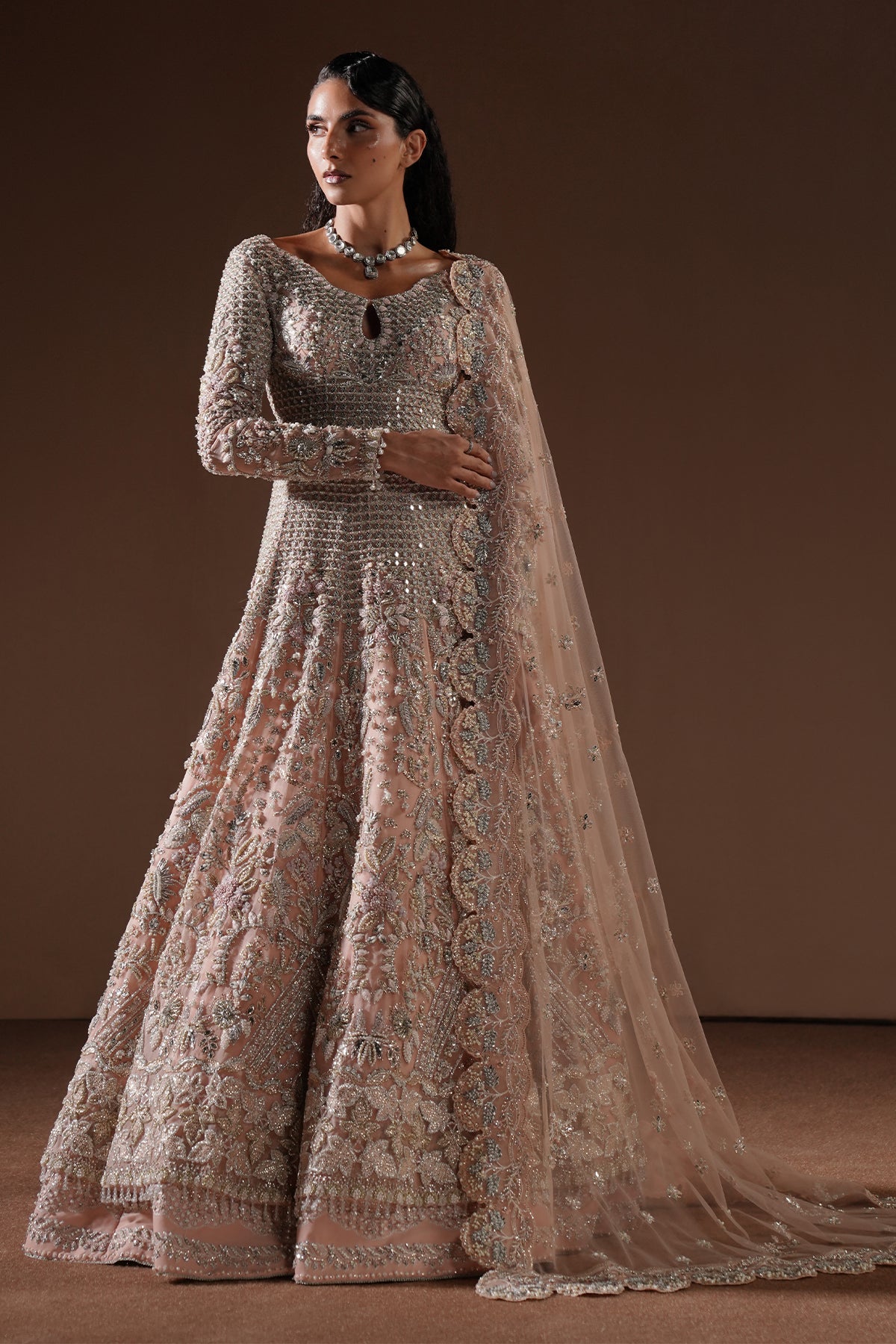 Blush Embellished Raw Silk Pishwas Dress (3-Piece) - Image 1