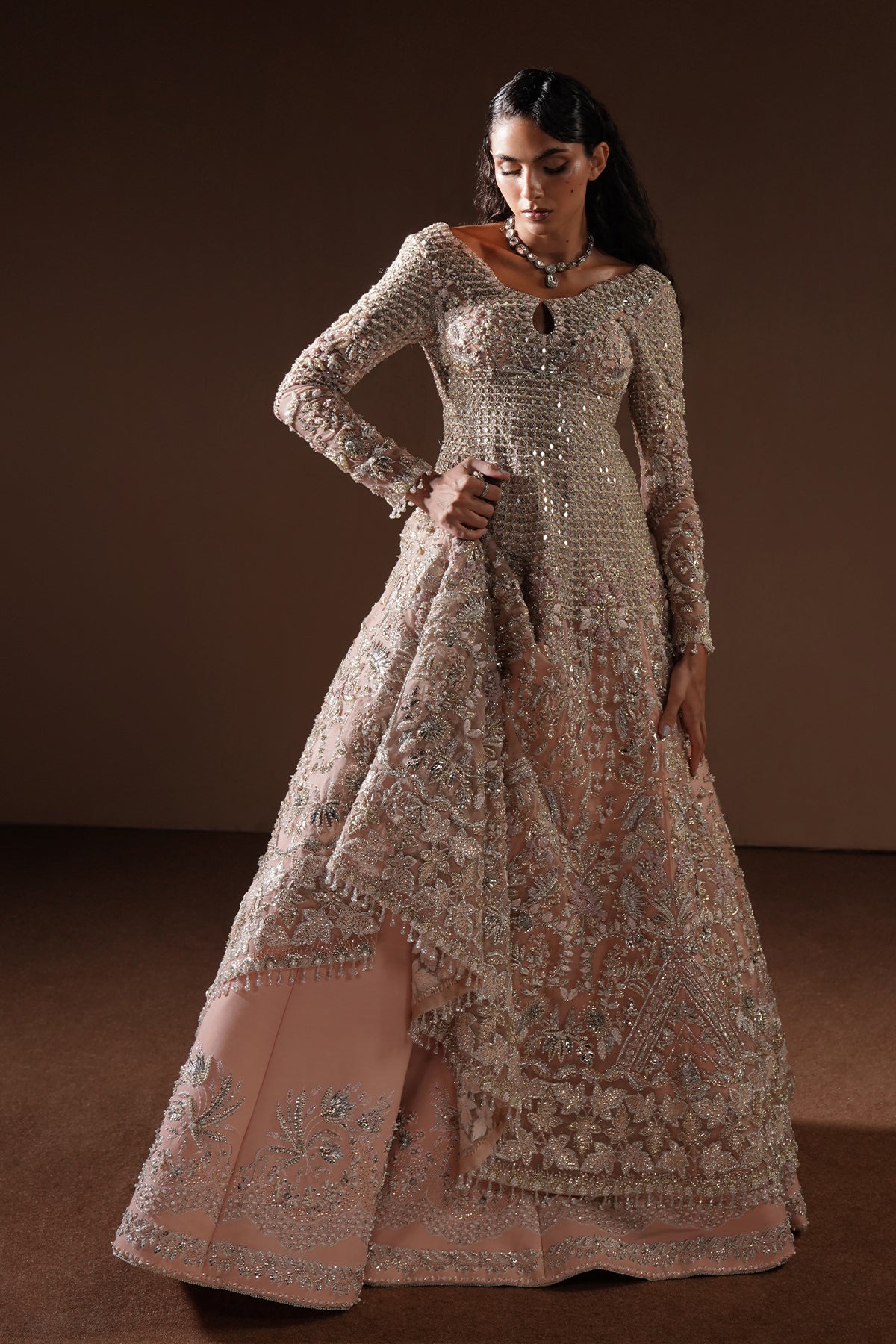 Blush Embellished Raw Silk Pishwas Dress (3-Piece) - Image 10