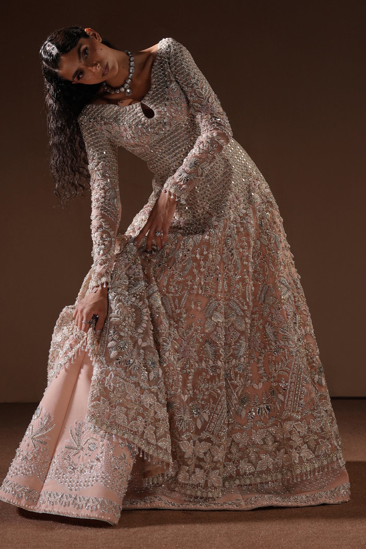 Blush Embellished Raw Silk Pishwas Dress (3-Piece) - Image 11