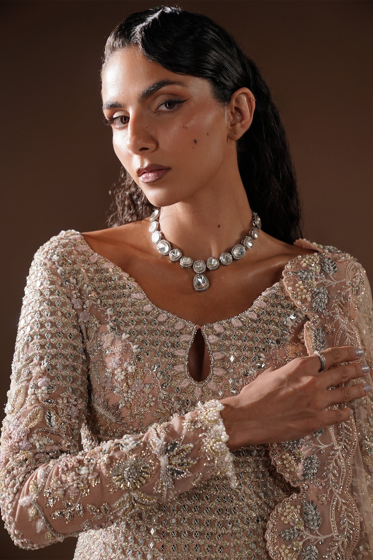 Blush Embellished Raw Silk Pishwas Dress (3-Piece) - Image 4