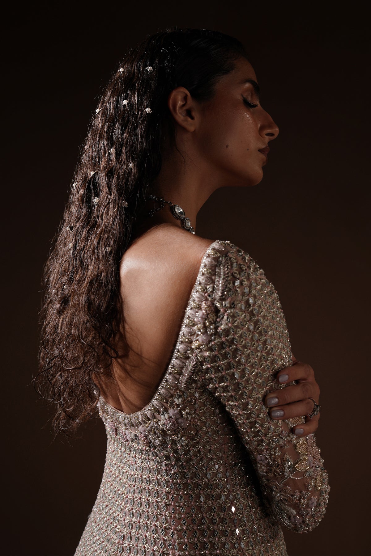 Blush Embellished Raw Silk Pishwas Dress (3-Piece) - Image 6