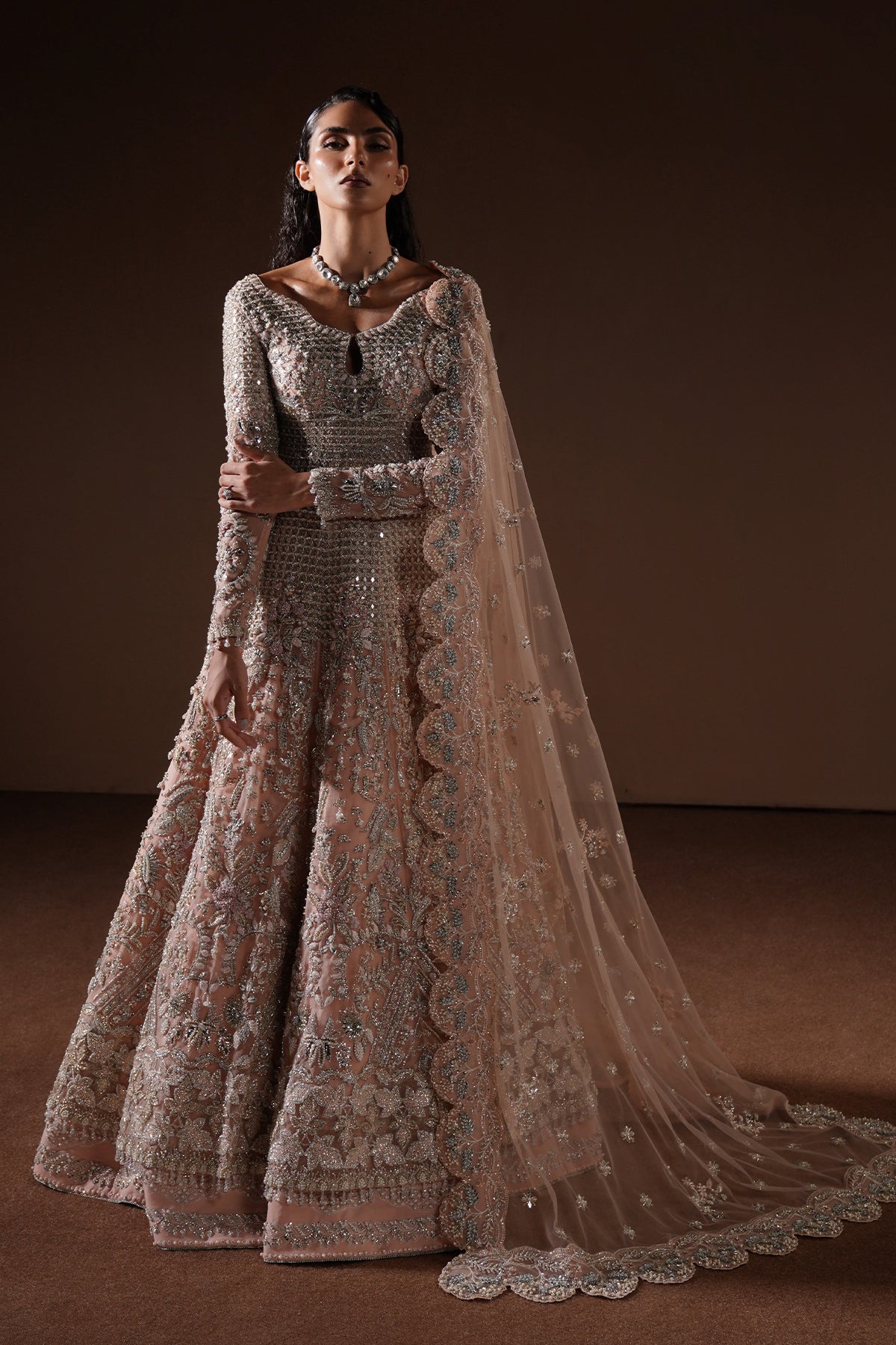 Blush Embellished Raw Silk Pishwas Dress (3-Piece) - Image 9