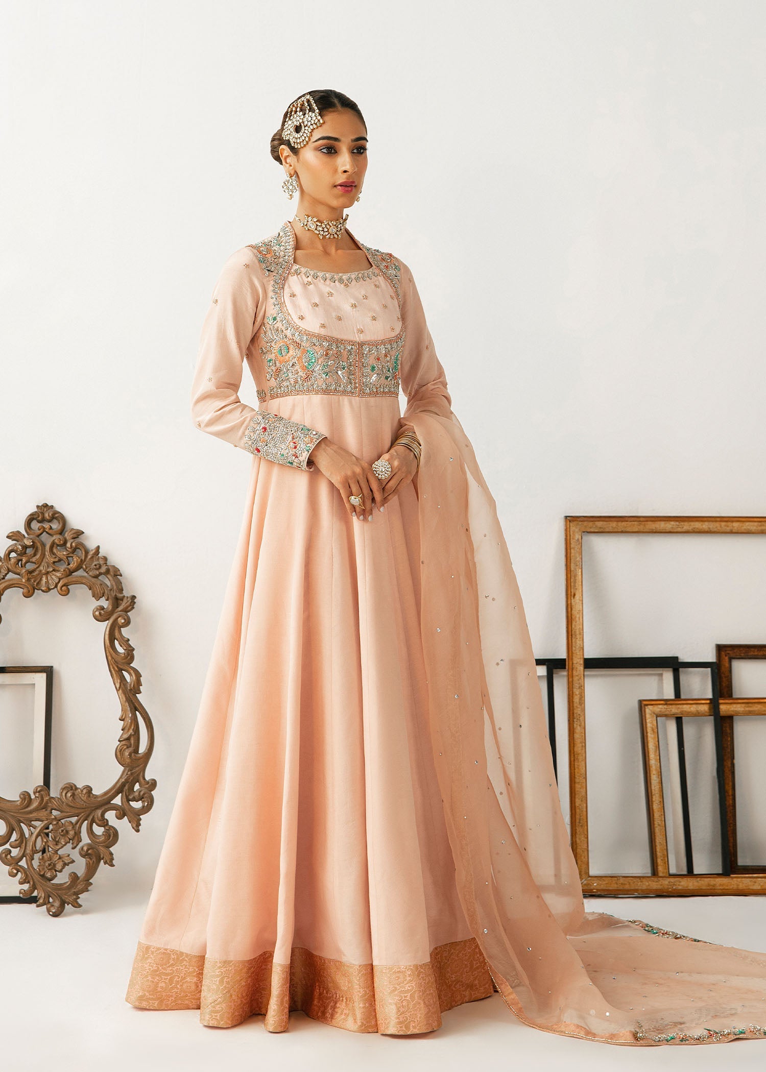 Pakistani Blush Pink Embroidered Raw Silk Pishwas (3-Piece) - Image 2