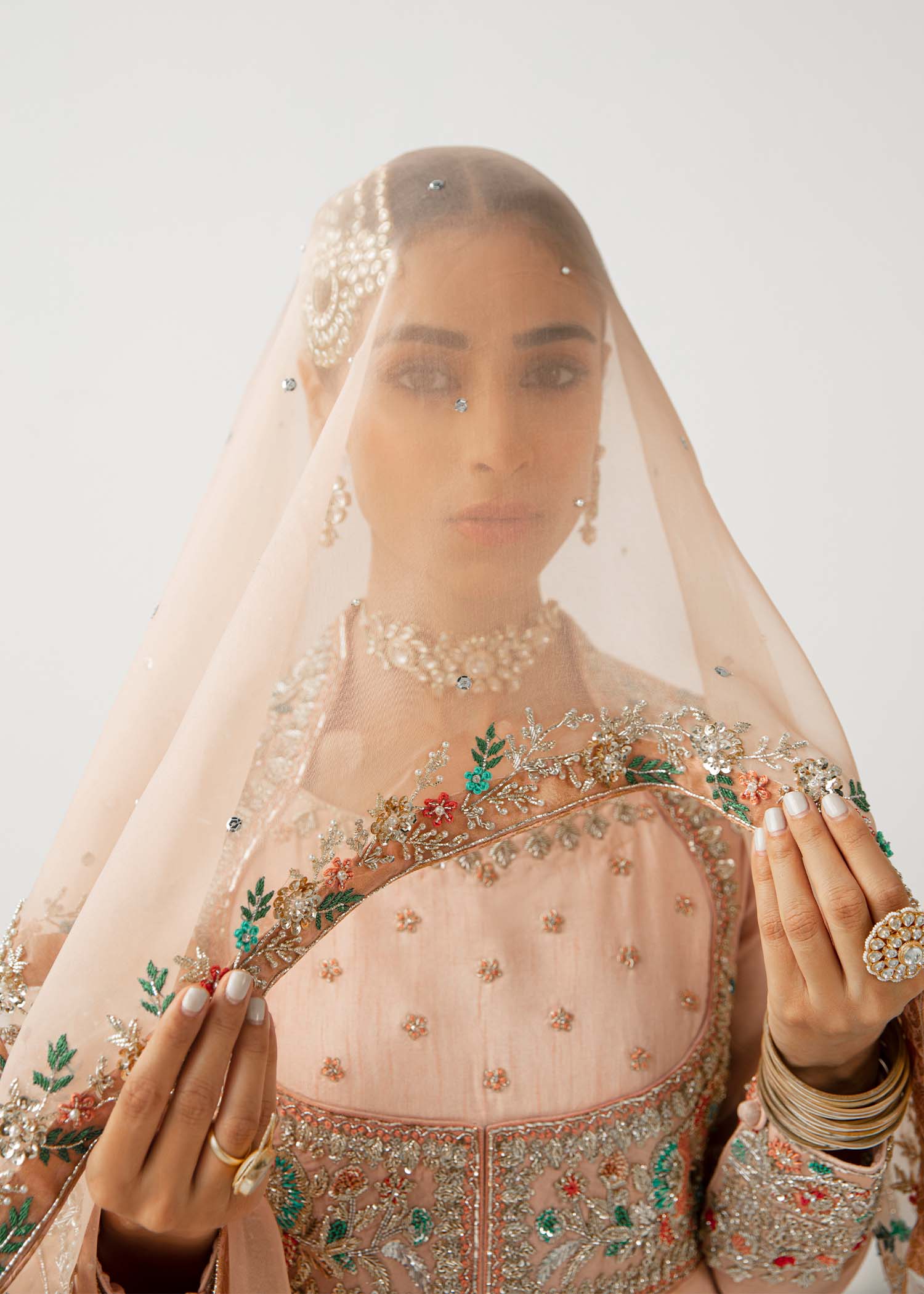 Pakistani Blush Pink Embroidered Raw Silk Pishwas (3-Piece) - Image 6