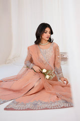 Pakistani Peach Embellished Korean Raw Silk Pishwas (3-Piece) - Image 8