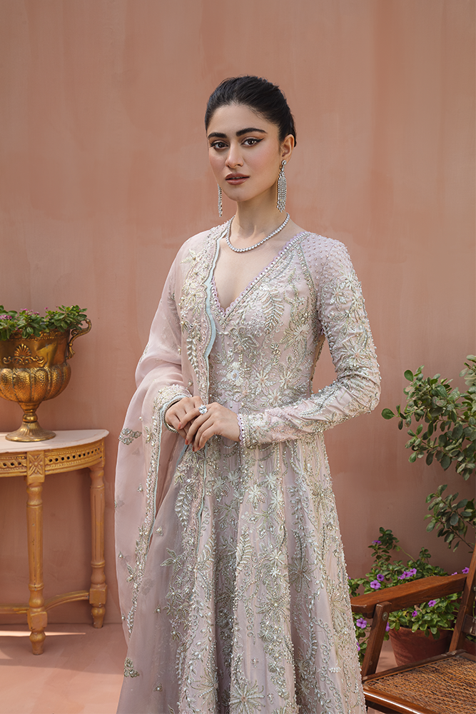 Tea Pink Embroidered Raw Silk Pishwas (3-Piece) - Image 3