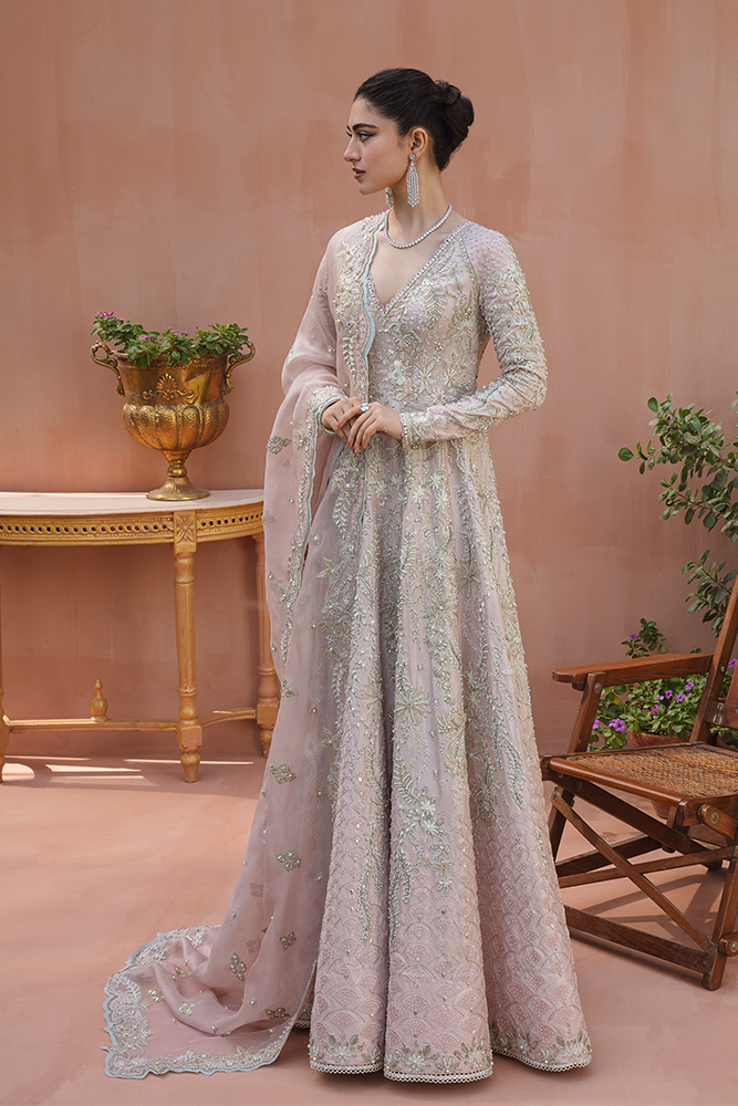 Tea Pink Embroidered Raw Silk Pishwas (3-Piece) - Image 4