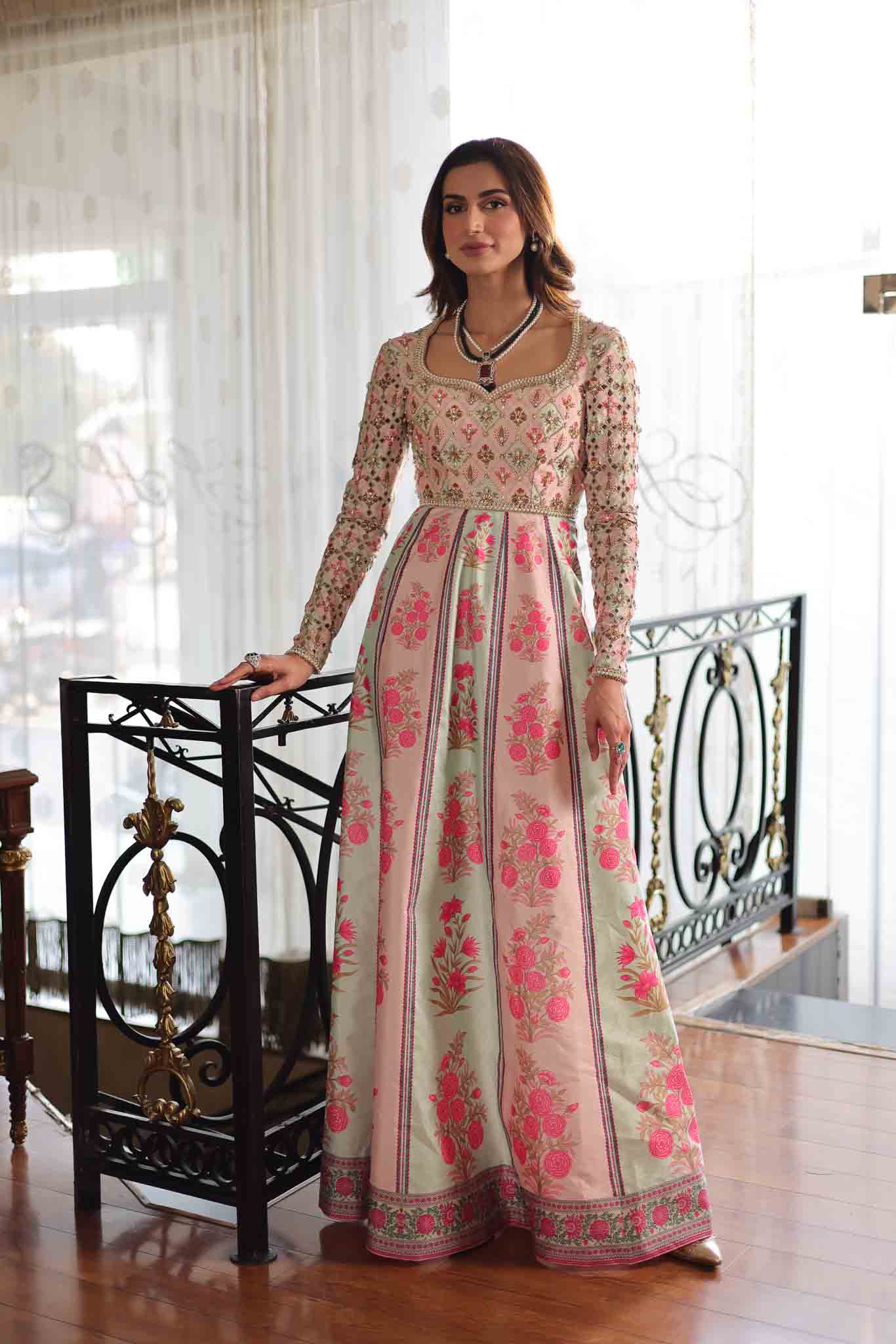 Pastel Pink Embroidered Raw Silk Pishwas (2-Piece) - Image 1