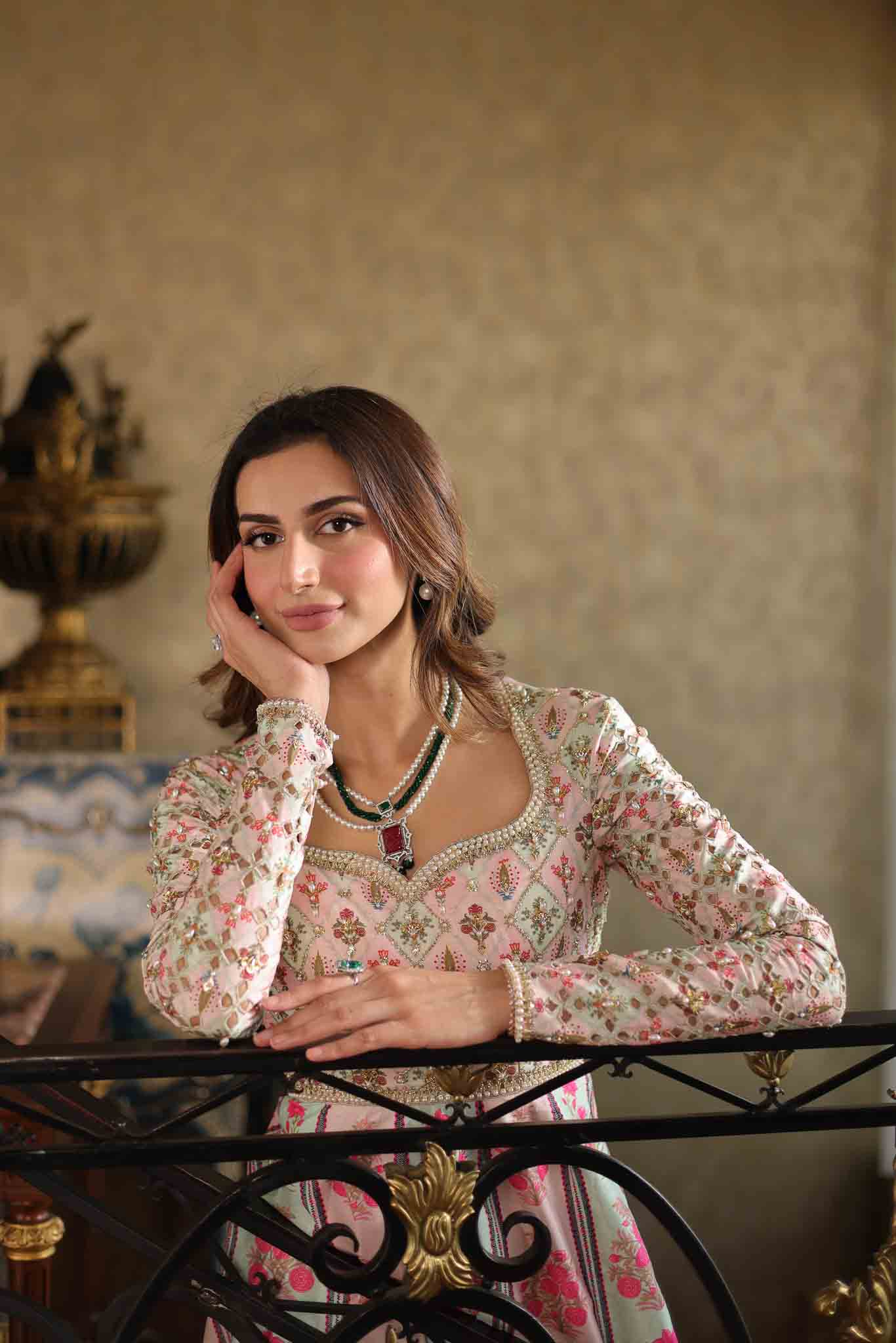 Pastel Pink Embroidered Raw Silk Pishwas (2-Piece) - Image 10