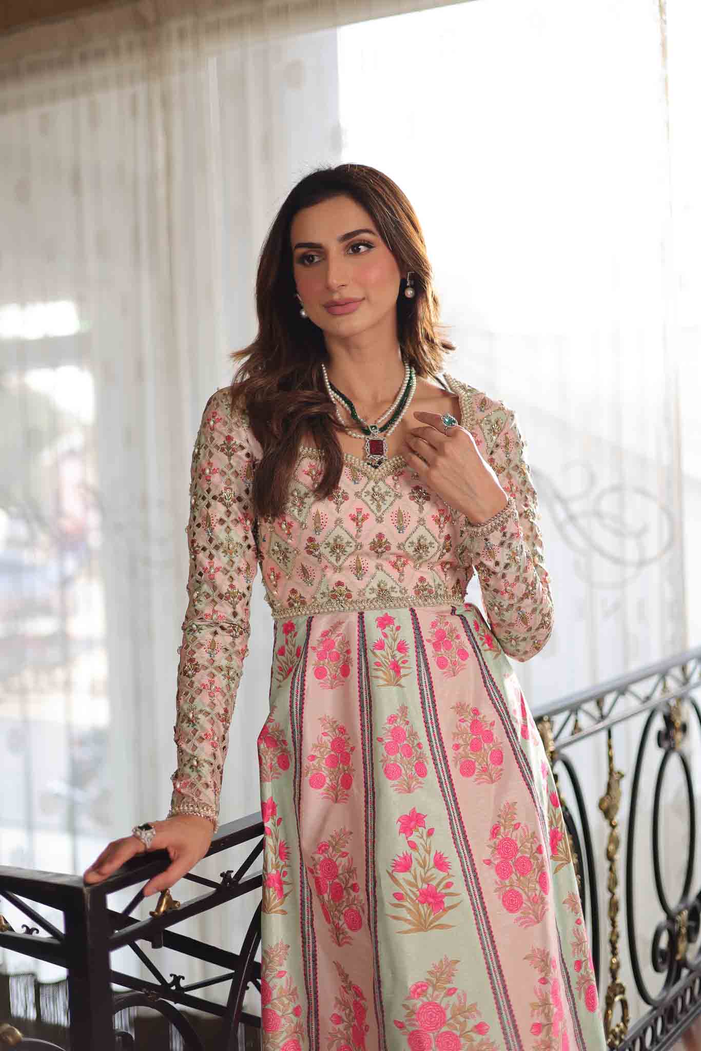 Pastel Pink Embroidered Raw Silk Pishwas (2-Piece) - Image 2