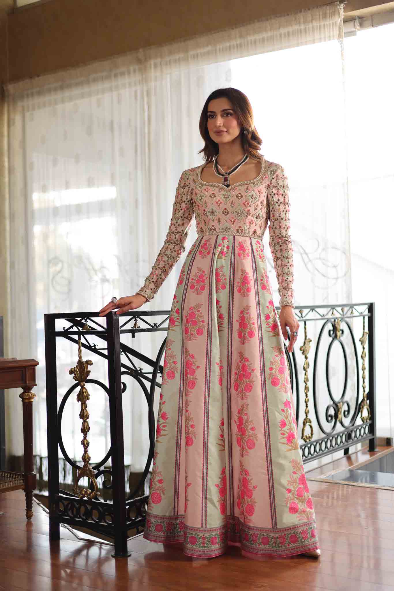 Pastel Pink Embroidered Raw Silk Pishwas (2-Piece) - Image 3