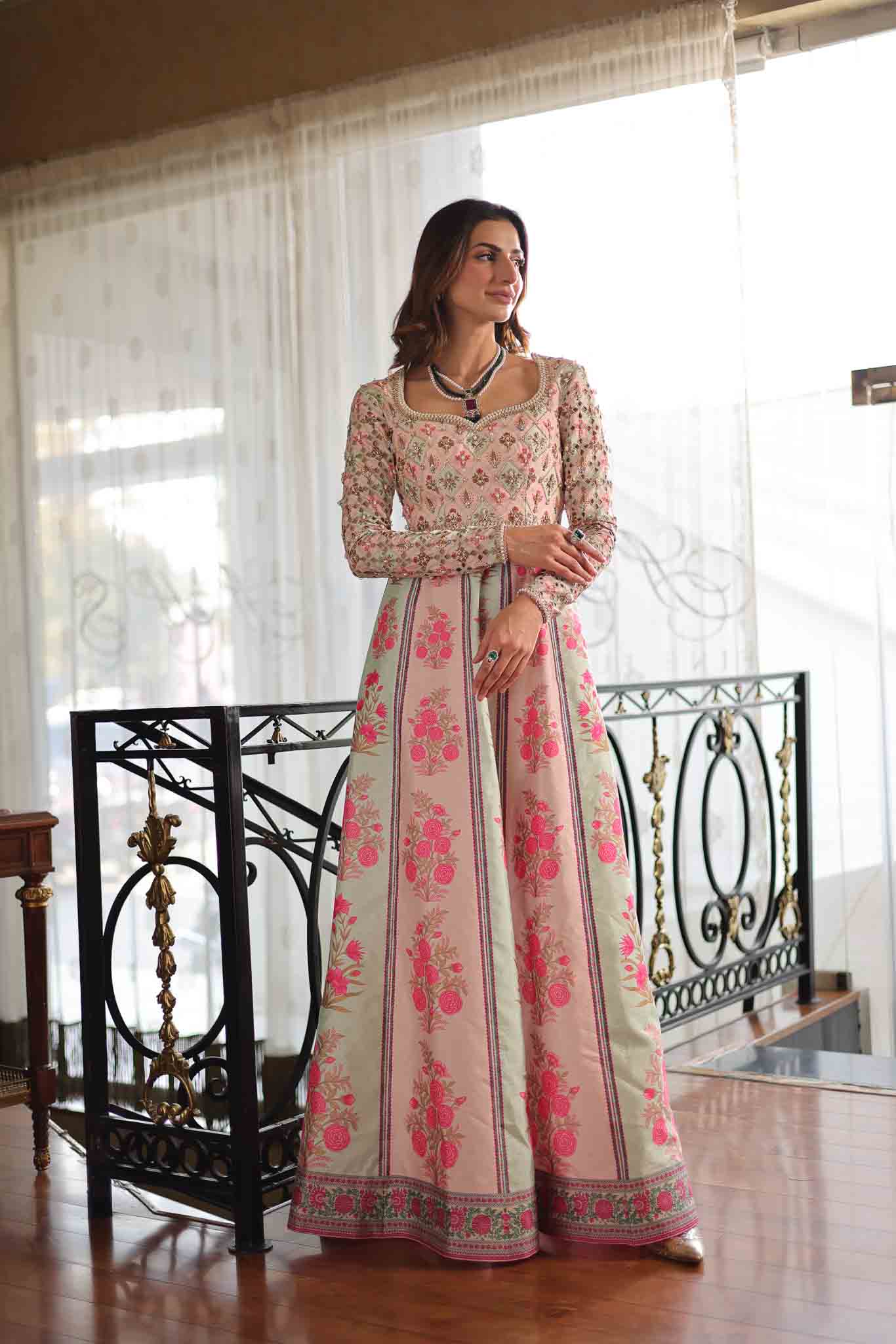 Pastel Pink Embroidered Raw Silk Pishwas (2-Piece) - Image 4