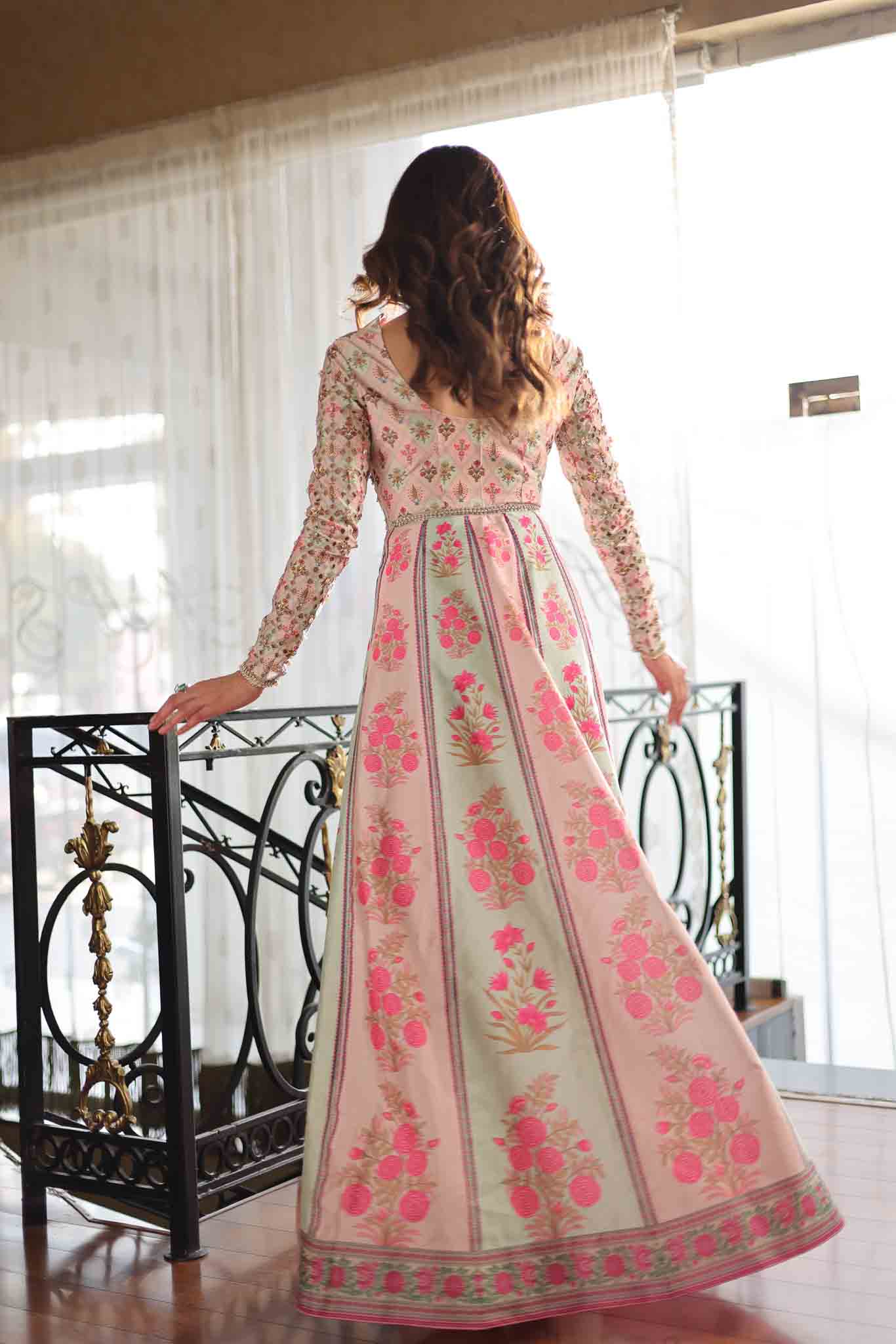 Pastel Pink Embroidered Raw Silk Pishwas (2-Piece) - Image 5