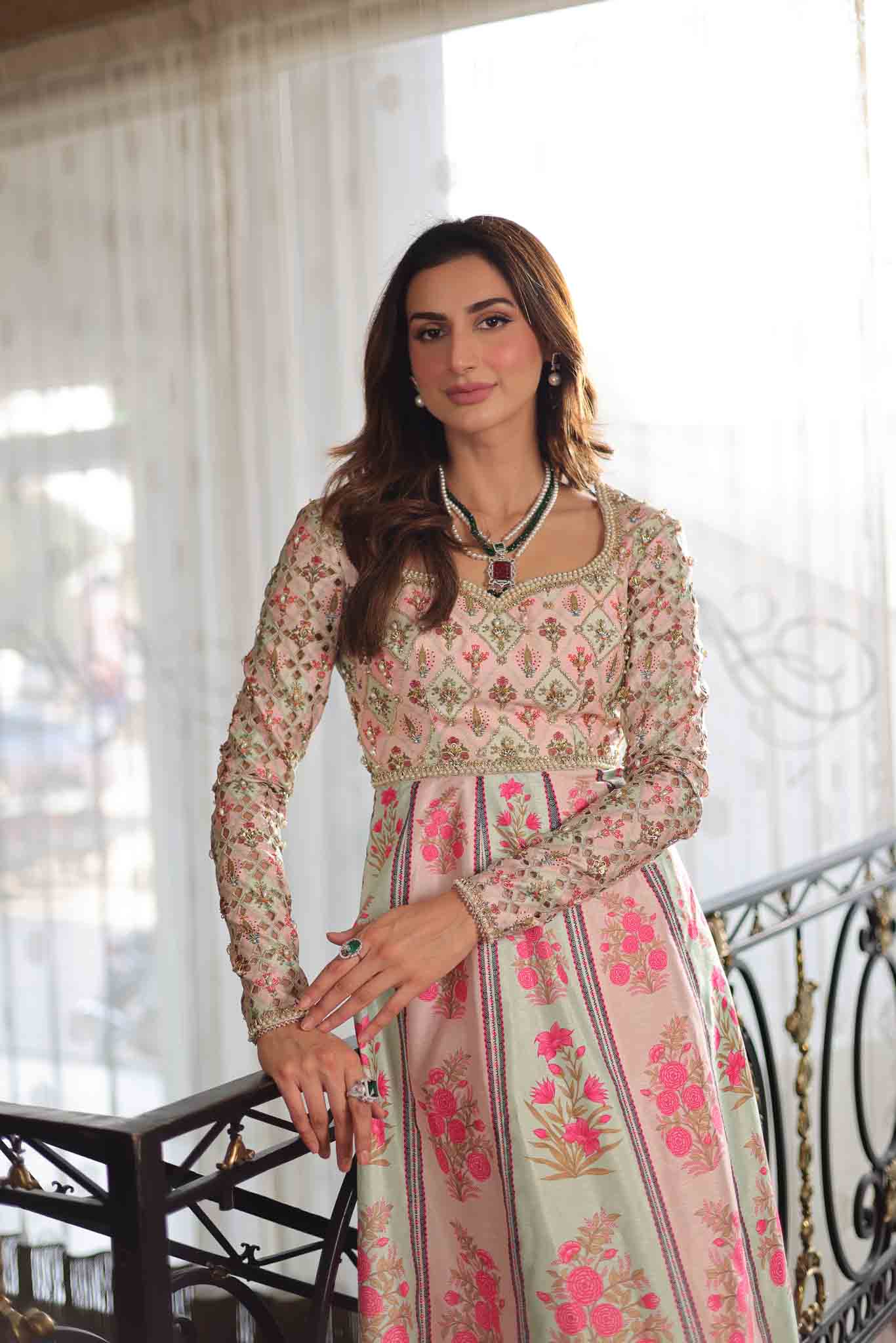 Pastel Pink Embroidered Raw Silk Pishwas (2-Piece) - Image 7