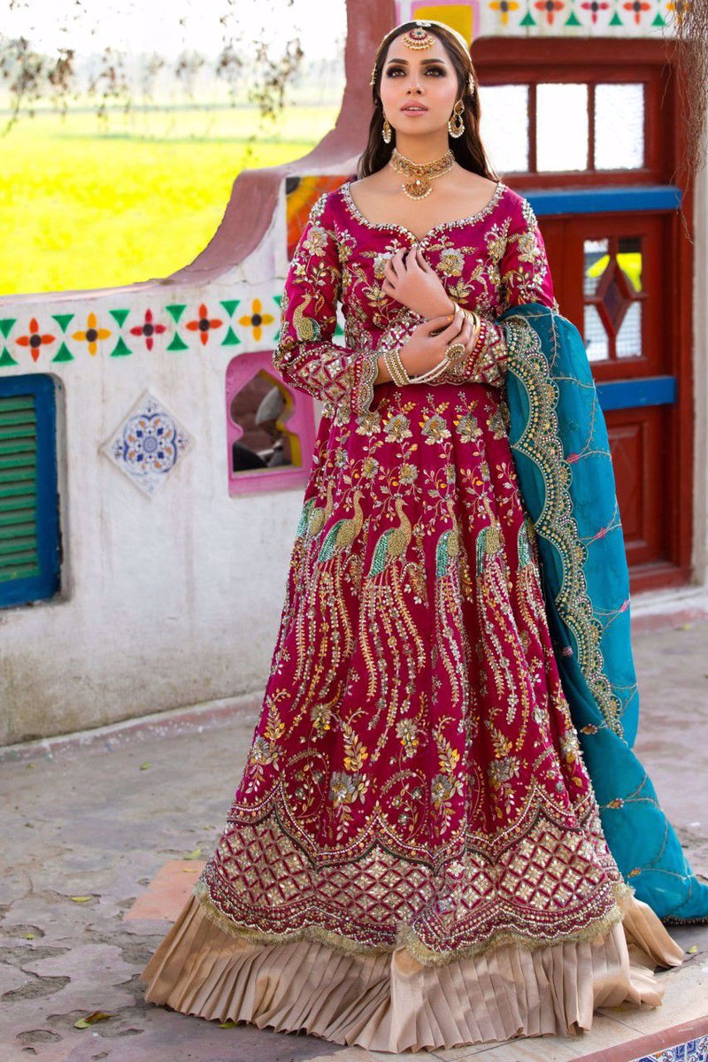 Ruby Pink Embroidered Raw Silk Pishwas Dress (3-Piece) - Image 1