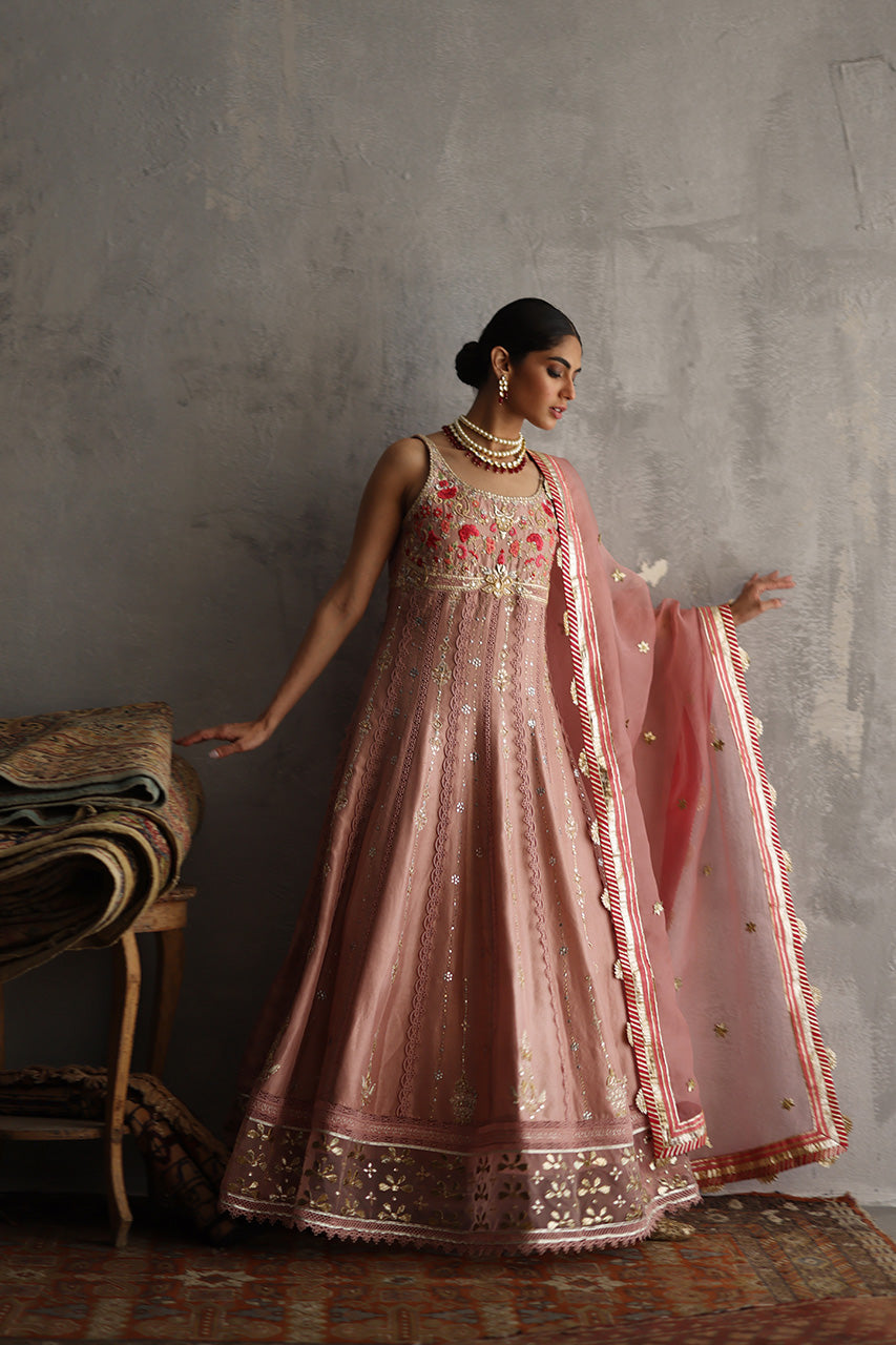 Pakistani Blush Pink Zardozi Raw Silk Pishwas (3-Piece) - Image 6