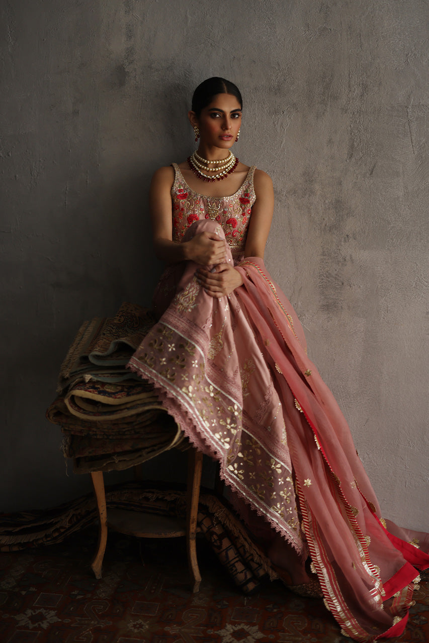 Pakistani Blush Pink Zardozi Raw Silk Pishwas (3-Piece) - Image 7