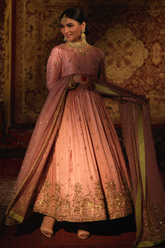 Pakistani Mauve Zardozi Resham Raw Silk Pishwas (3-Piece) - Image 3