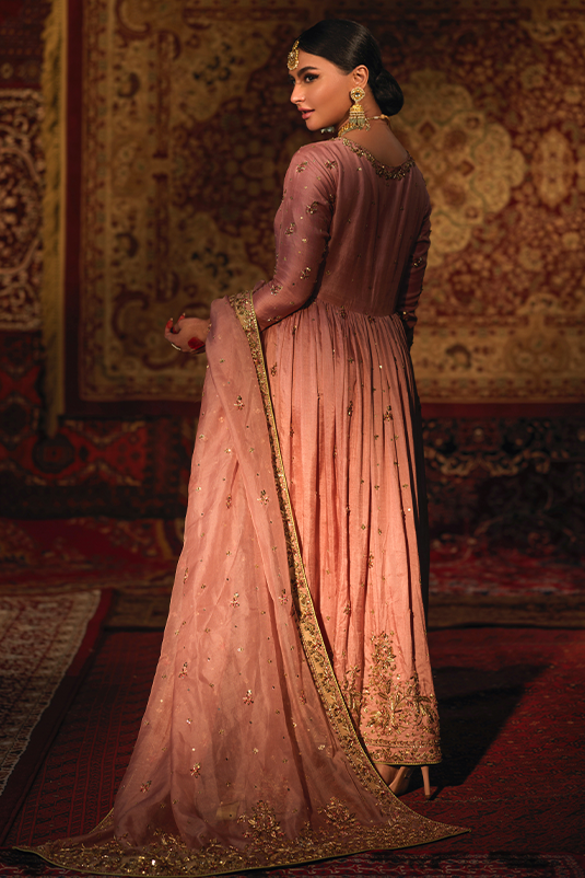 Pakistani Mauve Zardozi Resham Raw Silk Pishwas (3-Piece) - Image 1