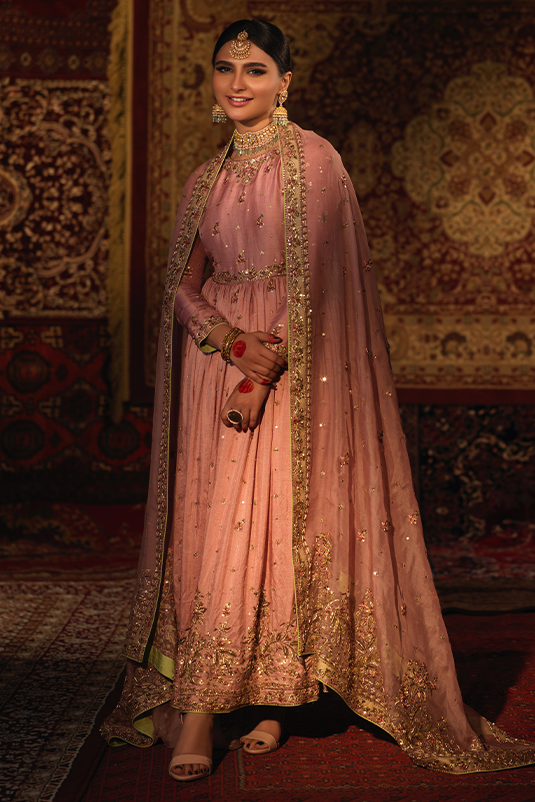 Pakistani Mauve Zardozi Resham Raw Silk Pishwas (3-Piece) - Image 4