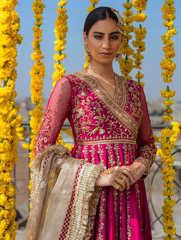 Pakistani Magenta Zardozi Raw Silk Pishwas (3-Piece) - Image 2