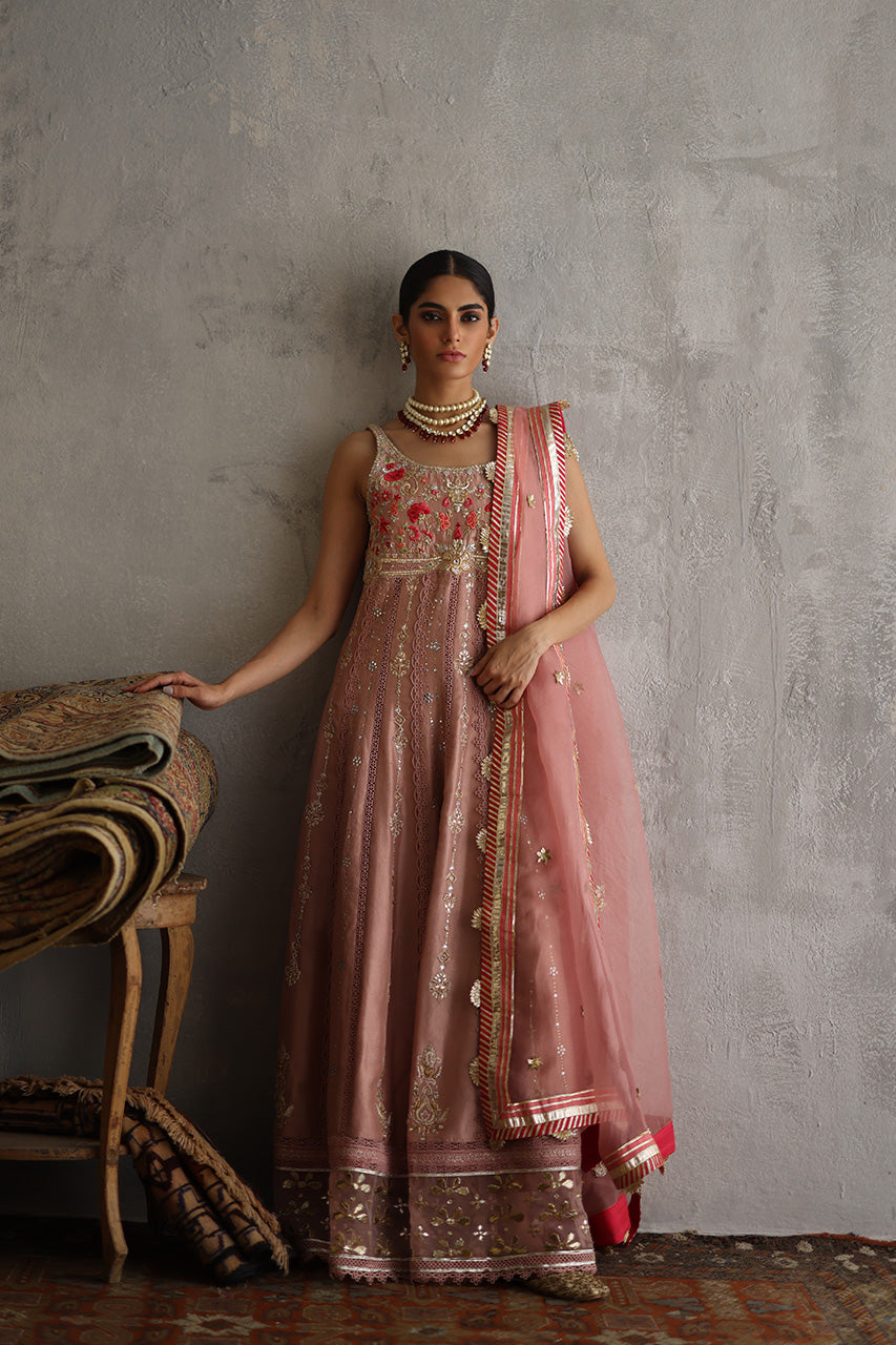 Pakistani Blush Pink Zardozi Raw Silk Pishwas (3-Piece) - Image 1