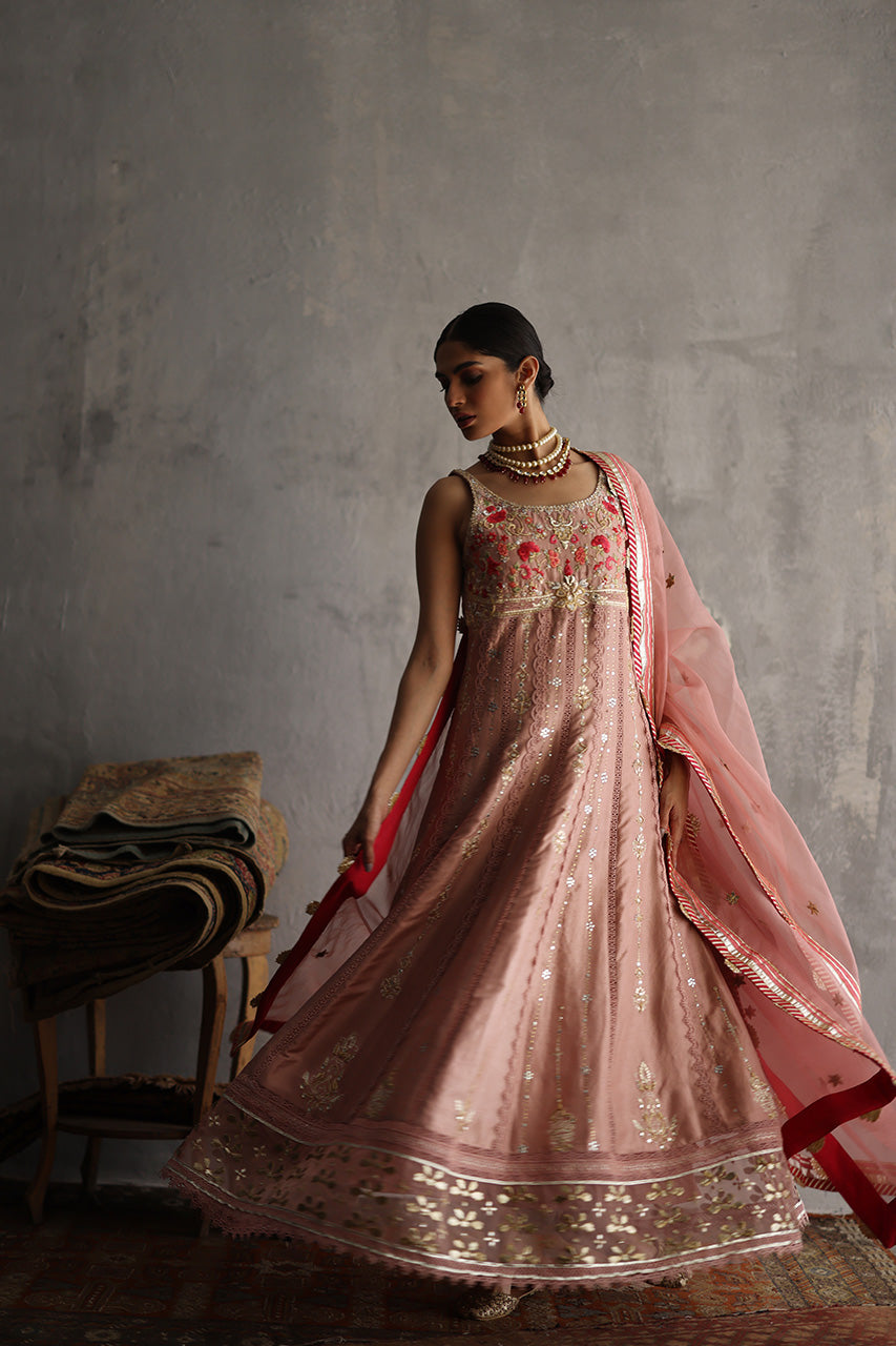 Pakistani Blush Pink Zardozi Raw Silk Pishwas (3-Piece) - Image 6